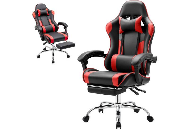 Refined Living Gaming Chair Ergonomie Gaming-stuhl mit Fußstütze, Kopfstütze Massage-Lendenkissen (Verstellbare Neigung auf der Rückseite Höhenverstellbar Computerstuhl, 1 St), Gepolstert Bürostuhl  Drehstuhl 360° für Erwachsene Mädchen Junge von Refined Living