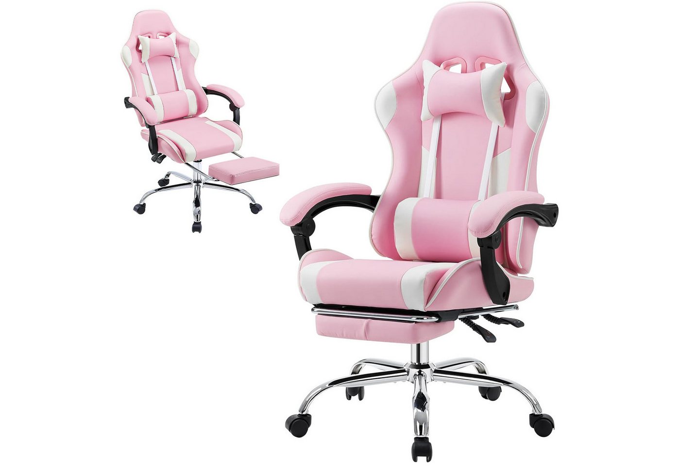 Refined Living Gaming Chair Ergonomie Gaming-stuhl mit Fußstütze, Kopfstütze Massage-Lendenkissen (Verstellbare Neigung auf der Rückseite Höhenverstellbar Computerstuhl, 1 St), Gepolstert Bürostuhl  Drehstuhl 360° für Erwachsene Mädchen Junge von Refined Living