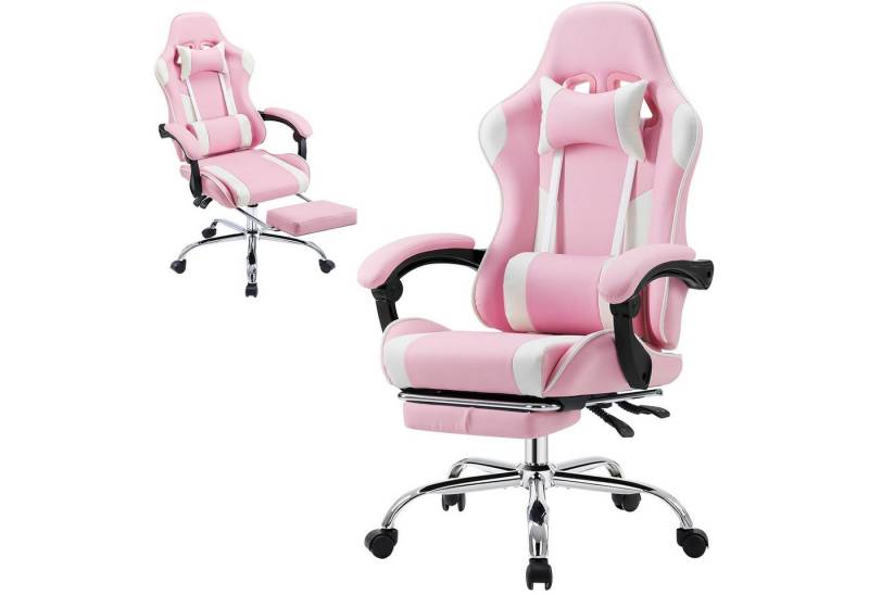 Refined Living Gaming Chair Ergonomie Gaming-stuhl mit Fußstütze, Kopfstütze Massage-Lendenkissen (Verstellbare Neigung auf der Rückseite Höhenverstellbar Computerstuhl, 1 St), Gepolstert Bürostuhl  Drehstuhl 360° für Erwachsene Mädchen Junge von Refined Living