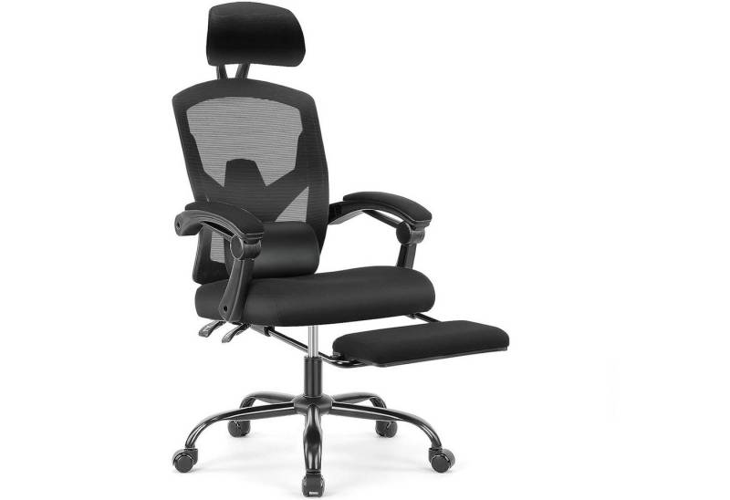 Refined Living Gaming-Stuhl Chefsessel Bürostuhl Ergonomisch Verstellbare Kopfstütze 120 Kg (Stuhl mit hoher Rückenlehne Armlehnen mit Netzpolsterung Gaming stuhl), Drehstuhl mit Rollen mit Lendenkissen und ausziehbarer Fußstütze von Refined Living