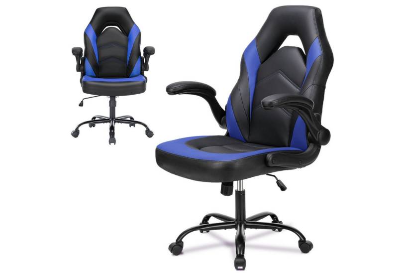 Refined Living Gaming-Stuhl Ergonomie Gaming chair Klappbare Armlehnen 360° leise Rollen 113kg PU (Verstellbare Neigung auf der Rückseite Höhenverstellbar Computerstuhl, 1 St), Chefsessel Bürostuhl  Drehstuhl Geeignet für Gaming und Bürogebrauch von Refined Living