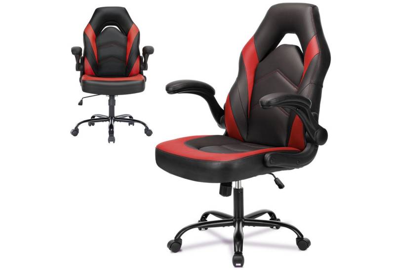 Refined Living Gaming-Stuhl Ergonomie Gaming chair Klappbare Armlehnen 360° leise Rollen 113kg PU (Verstellbare Neigung auf der Rückseite Höhenverstellbar Computerstuhl, 1 St), Chefsessel Bürostuhl  Drehstuhl Geeignet für Gaming und Bürogebrauch von Refined Living