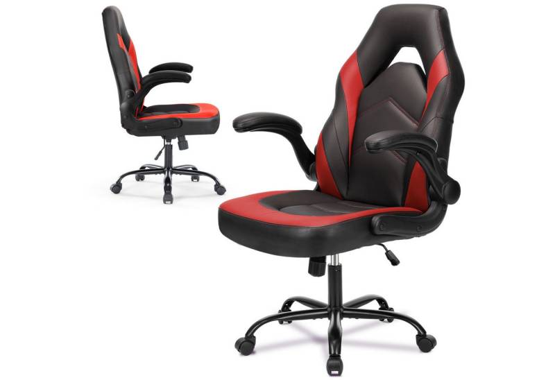Refined Living Gaming-Stuhl Ergonomie Gaming chair Verstellbare Neigung 360° leise Rollen PU (Klappbare Armlehnen auf der Rückseite Höhenverstellbar Computerstuhl, 1 St), Chefsessel Bürostuhl  Drehstuhl Geeignet für Gaming und Bürogebrauch von Refined Living