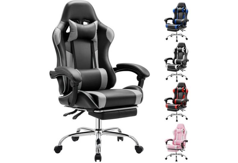 Refined Living Gaming-Stuhl Ergonomie Gaming chair mit Fußstütze, Kopfstütze Massage-Lendenkissen (Verstellbare Neigung auf der Rückseite Höhenverstellbar Computerstuhl), Gepolstert Bürostuhl  Drehstuhl 360° für Erwachsene Mädchen Junge von Refined Living