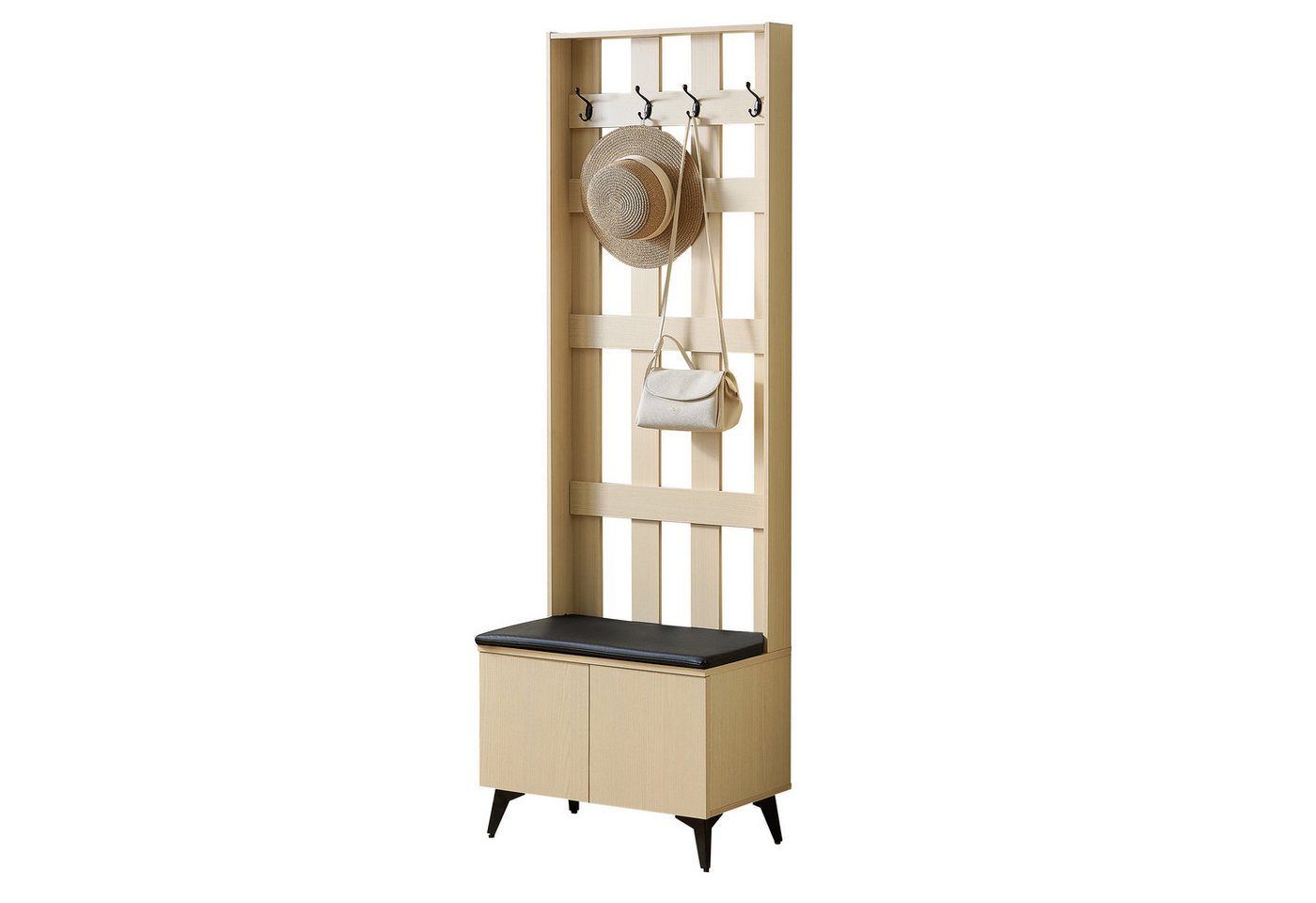 Refined Living Garderoben-Set Garderobe mit Sitzbank & 4 Kleiderhaken, Stauraum-Schrank,Flurschrank, (60×35×179,5 cm, Schuhschrank Flur Garderobe, Kleiderhaken Garderobe Eingang, Schuhbank mit Haken Garderobe,Eingangsbereich Möbel Garderob,4 Haken für Jacken und Taschen, Schwarze Stahlbeine, 1-St., Platzsparendes, Hochwertige Materialien & stabile Konstruktion), für Flur,Wohnzimmer,Eingangsbereich,Wohnung,Schlafzimmer,Büro Refined Living Garderoben-Set Garderobe mit Sitzbank & 4 Kleiderhaken, Stauraum-Schrank,Flurschrank, (60×35×179,5 cm, Schuhschrank Flur Garderobe, Kleiderhaken Garderobe Eingang, Schuhbank mit Haken Garderobe,Eingangsbereich Möbel Garderob,4 Haken für Jacken und Taschen, Schwarze Stahlbeine, 1-St., Platzsparendes, Hochwertige Materialien & stabile Konstruktion), für Flur,Wohnzimmer,Eingangsbereich,Wohnung,Schlafzimmer,Büro von Refined Living