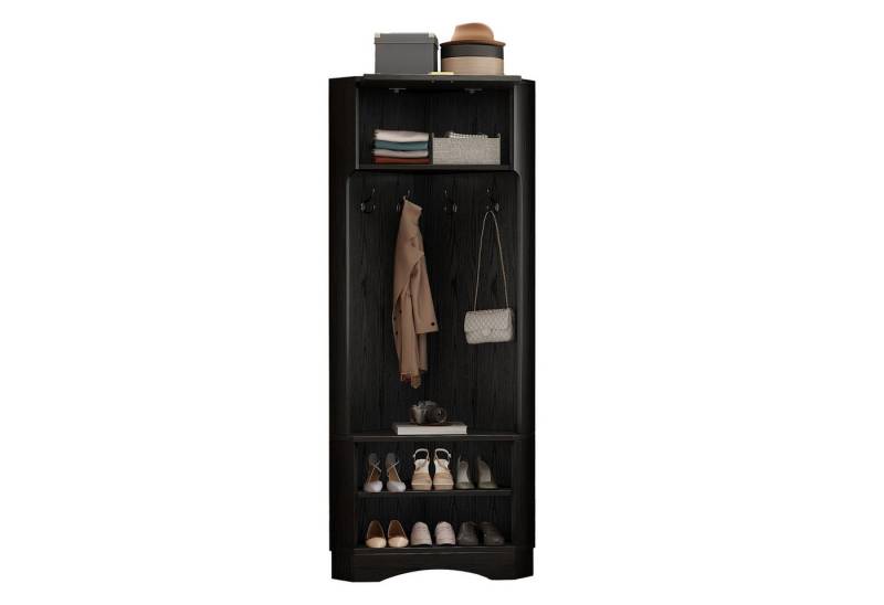 Refined Living Garderoben-Set Garderobenschrank mit Haken & Sitzbank, Flurgarderobe in Schwarz, (Maße: B53/ /53/H180 cm, mit 4 hängenden Haken,Flurmöbel, Kleiderhaken, Flurschrank mit Aufbewahrung, Eingangsbereich Möbel, Hakenleiste, Kompakter Garderobenschrank, Sideboard, Kommode, Aufbewahrungsbank, Schuhschrank, 1-St., platzsparendes Design,Stabile, langlebige Konstruktion,Goldoptik), für Flur,Wohnzimmer, Eingangsbereich,Wohnzimmer,Schlafzimmer,Wohnung von Refined Living