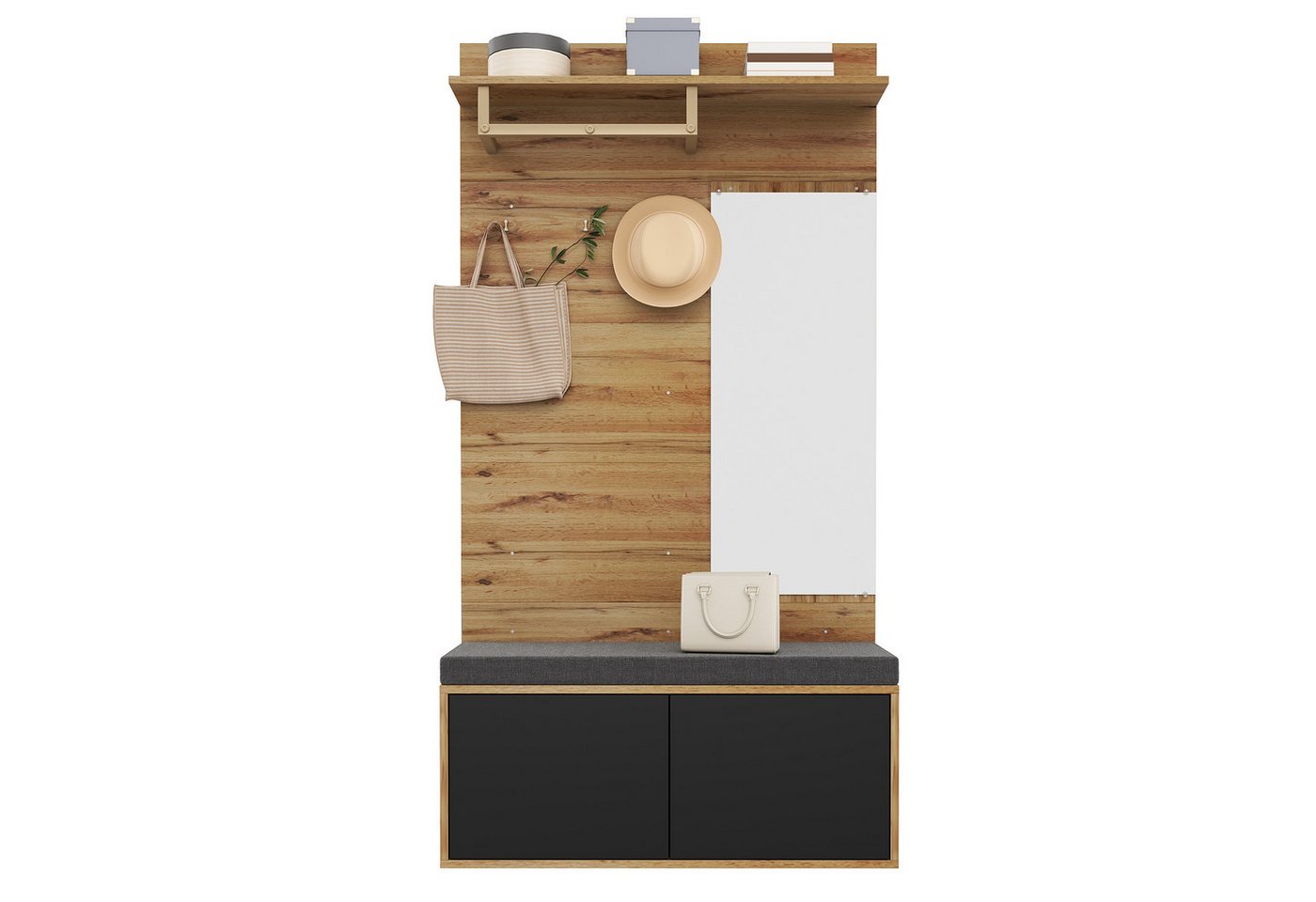 Refined Living Garderoben-Set Garderobenset mit Schuhschrank, Spiegel & Sitzbank, Flurgarderobe, (100x190x38 cm, Kompaktgarderobe mit Schuhschrank, Kleiderhaken, Soft-Close-Türen & Holz-Schwarz Design, Dielengarderobe, Garderobenmöbel, Platzsparende Garderobe, Schuhregal mit Sitz, Flurmöbel modern, 1-St., Multifunktionales Stauraum,Hochwertige Verarbeitung,mit Polsterkissen), für Flur,Eingangsbereich,Schlafzimmer,Wohnung,Wohnzimmer,Familien Refined Living Garderoben-Set Garderobenset mit Schuhschrank, Spiegel & Sitzbank, Flurgarderobe, (100x190x38 cm, Kompaktgarderobe mit Schuhschrank, Kleiderhaken, Soft-Close-Türen & Holz-Schwarz Design, Dielengarderobe, Garderobenmöbel, Platzsparende Garderobe, Schuhregal mit Sitz, Flurmöbel modern, 1-St., Multifunktionales Stauraum,Hochwertige Verarbeitung,mit Polsterkissen), für Flur,Eingangsbereich,Schlafzimmer,Wohnung,Wohnzimmer,Familien von Refined Living