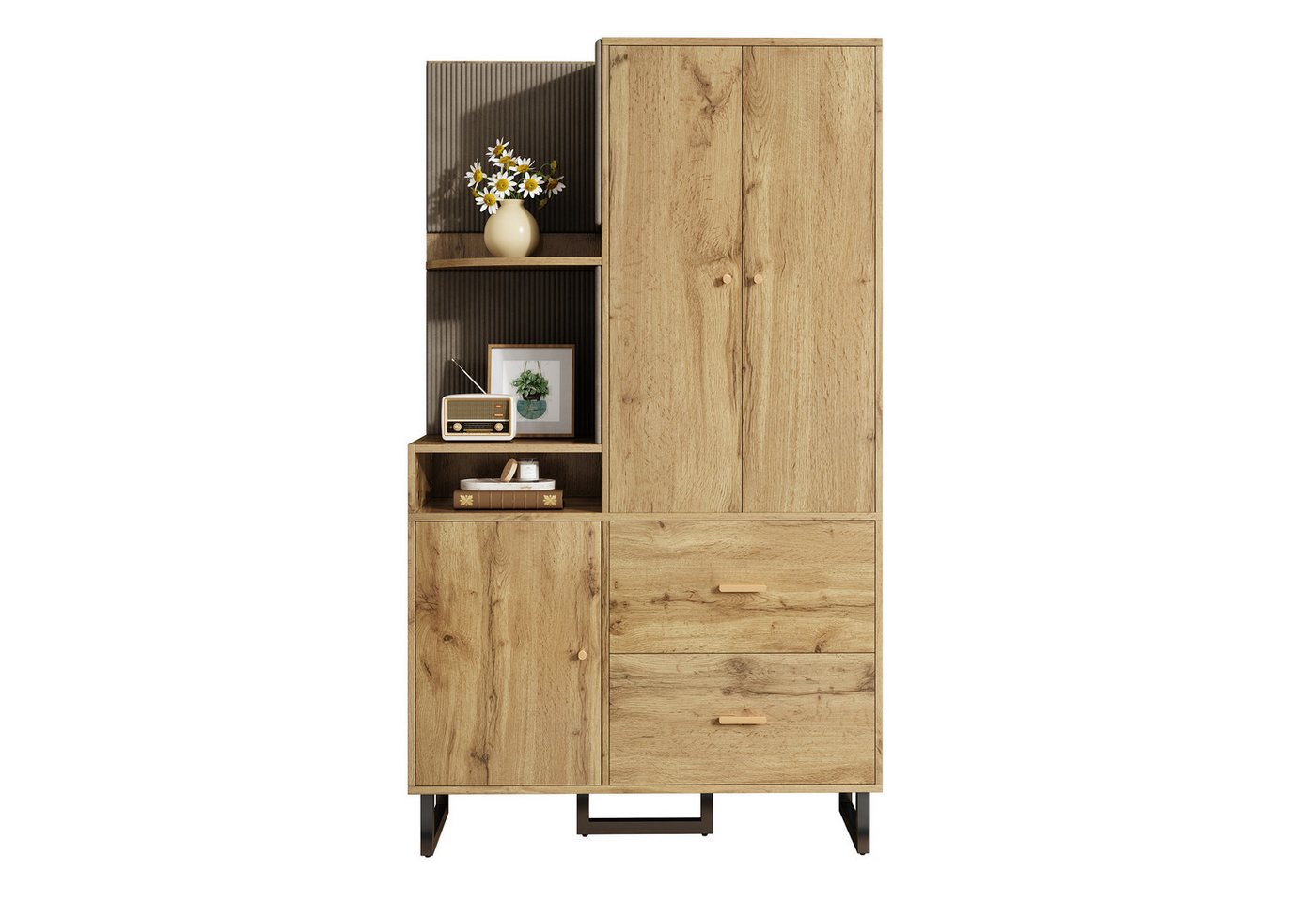 Refined Living Garderoben-Set Kompaktgarderobe, Flurgarderobe, Kleiderschrank & Schuhschrank, (110x186x38 cm, Diele Garderobe mit Soft-Close Türen, offenes Regal & Schubladen, viel Stauraum, Aufbewahrungsschrank, Sideboard, Kommode, Garderobenschrank, mit gepolsterten Paneelen, ausziehbare Kleiderstange, 1-St., Hochwertig & leise, Soft-Touch Stoffpaneele, Vielseitiger Stauraum), für Flur,Eingangsbereich,Schlafzimmer,Wohnung,Wohnzimmer,Familien von Refined Living