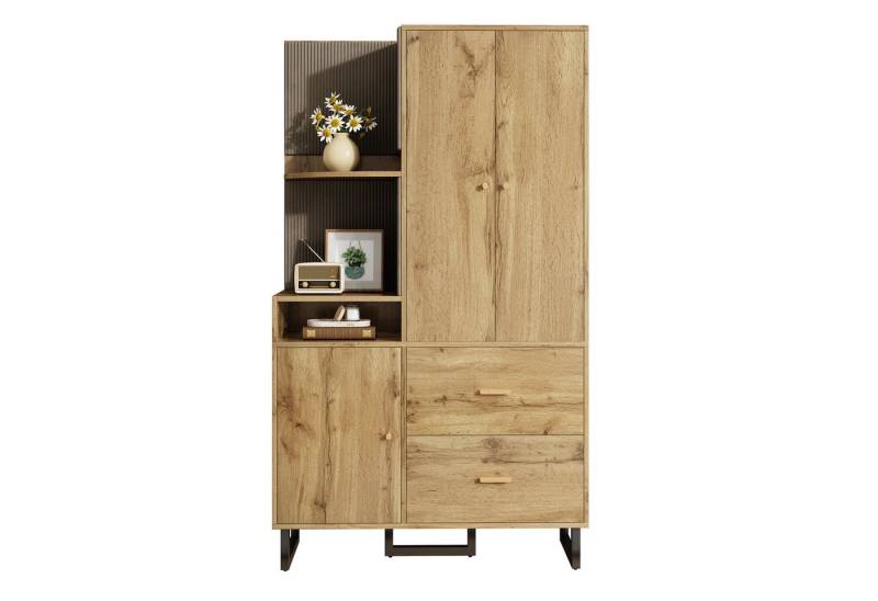 Refined Living Garderoben-Set Kompaktgarderobe, Flurgarderobe, Kleiderschrank & Schuhschrank, (110x186x38 cm, Diele Garderobe mit Soft-Close Türen, offenes Regal & Schubladen, viel Stauraum, Aufbewahrungsschrank, Sideboard, Kommode, Garderobenschrank, mit gepolsterten Paneelen, ausziehbare Kleiderstange, 1-St., Hochwertig & leise, Soft-Touch Stoffpaneele, Vielseitiger Stauraum), für Flur,Eingangsbereich,Schlafzimmer,Wohnung,Wohnzimmer,Familien von Refined Living