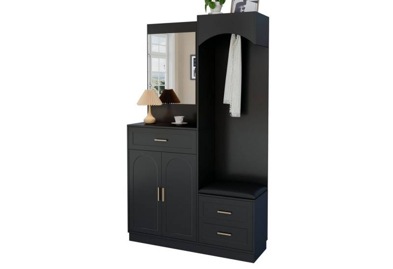 Refined Living Garderoben-Set Kompaktgarderobe mit Spiegel & Sitzbank,Garderobenschrank,Schuhschrank, (1-St., Multifunktional & platzsparend, mit Verstellbare Einlegeböden, Robuste), für Flur,Wohnzimmer,Eingangsbereich,Wohnung,Schlafzimmer,Büro von Refined Living