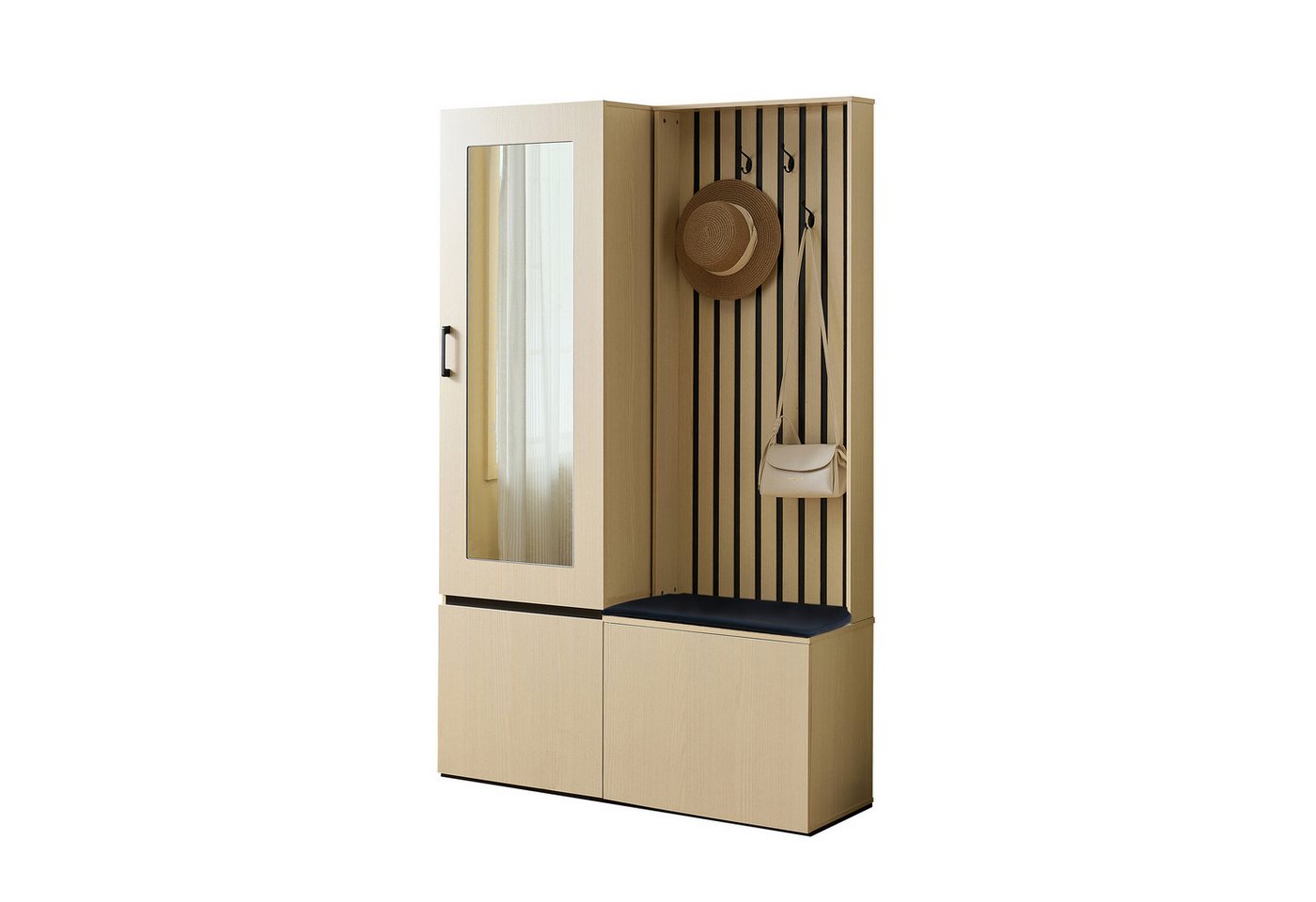 Refined Living Garderoben-Set ScKombinierter Garderobenschrank mit Spiegel und Sitzbank, (Modernes Flurmöbel-Set mit ausziehbarer Kleiderstange, Schuhablage, 4 Haken und Polsterbank, Schuhbank mit Aufbewahrung, Garderobe, 2-St., 2-in-1 Funktionalität, Langlebig & einfache Montage, Großer Stauraum), Holzoptik, für Flur, Schlafzimmer, Eingangsbereich, Wohnzimmer,Wohnung Refined Living Garderoben-Set ScKombinierter Garderobenschrank mit Spiegel und Sitzbank, (Modernes Flurmöbel-Set mit ausziehbarer Kleiderstange, Schuhablage, 4 Haken und Polsterbank, Schuhbank mit Aufbewahrung, Garderobe, 2-St., 2-in-1 Funktionalität, Langlebig & einfache Montage, Großer Stauraum), Holzoptik, für Flur, Schlafzimmer, Eingangsbereich, Wohnzimmer,Wohnung von Refined Living