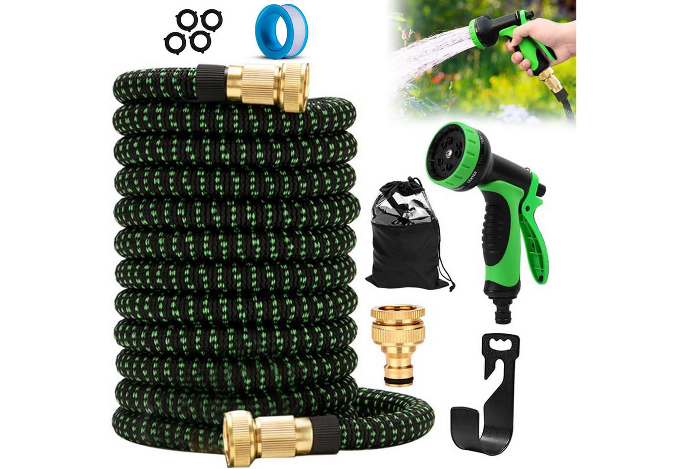Refined Living Gartenschlauch Flexibler Gartenschlauch 15m Wasserschlauch Flexibel Dehnbarer, Bewässerungsschlauch mit 10 Funktionsdüse Brause Leichter Knickfreier, (1 St), Zum Bewässern des Gartens, Baden von Haustieren und Waschen von Autos von Refined Living