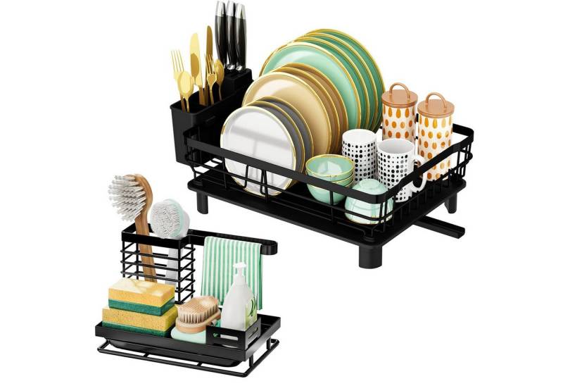 Refined Living Geschirrständer 2-in-1 Küchenorganizer-Set: Geschirrständer&Spüle Organizer,2er-Set, Zubehör für Zubehör für Küchen Zubehör, Multifunktionales Abtropfgestell-Set, Ablage für Küchenspüle, mit 360° Abfluss abnehmbarem und Messerfächern, Aufbewahrung Spülutensilien, Aufbewahrung für die Arbeitsplatte, Spülbürsten Halter, Rostschutz,Spüle Zubehör platzsparend, Küchenhelfer Set für kleine Küche, für Küche,Bad,Küchentheke,Spülbecken,Effizienten Trocknen,Wohnungen von Refined Living