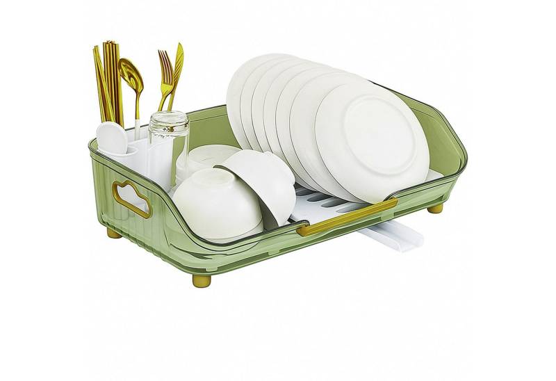 Refined Living Geschirrständer Abtropfgestell mit Utensilienhalter und Tropfschale große Kapazität, Zubehör für Geschirr Abtropfständer Geschirrständer für Küchentheke platzsparend, Obst und Gemüse Utensilienaufbewahrung, Organizer für Utensilien, Grün von Refined Living