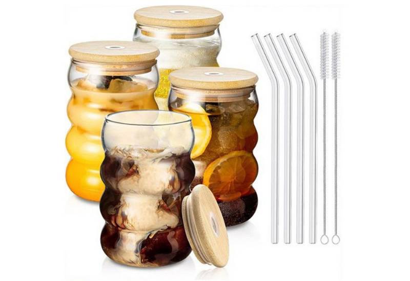 Refined Living Gläser-Set Trinkgläser gewellt 4er Set 350ml mit deckel, Glasstrohhalmen, Bürsten, Glas, gerippte trinkgläser bubble gläser, wave gläser, Cocktail Gläser Refined Living Gläser-Set Trinkgläser gewellt 4er Set 350ml mit deckel, Glasstrohhalmen, Bürsten, Glas, gerippte trinkgläser bubble gläser, wave gläser, Cocktail Gläser von Refined Living