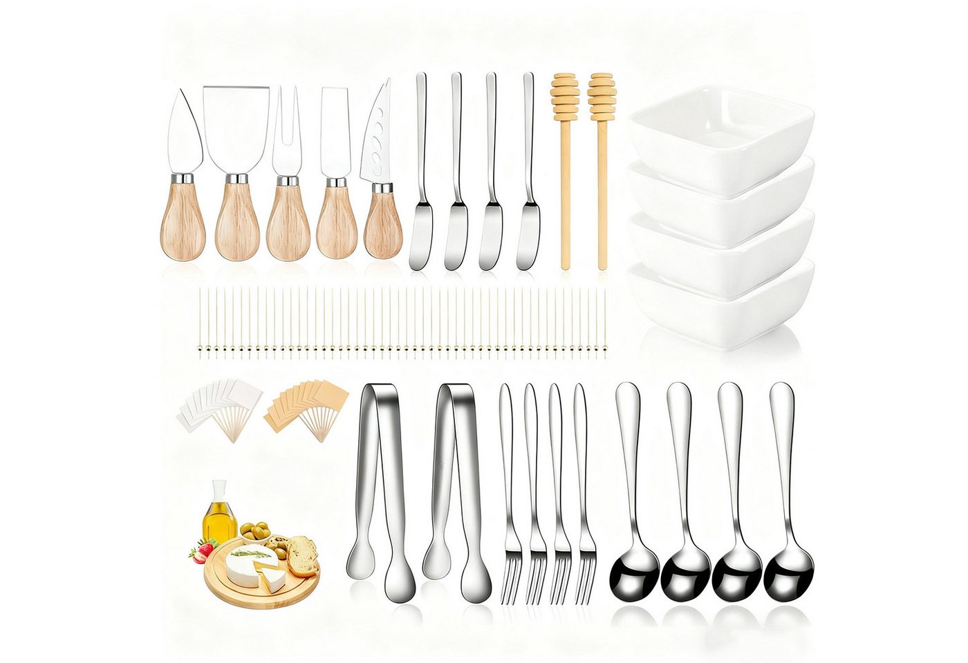 Refined Living Käsemesser 95tlg Charcuterie Board Zubehör Käsemesser Set mit Holzgriff für Party, Kochbesteck-Set Buttermesser-Set Geschirr Schüssel for Platter Making Refined Living Käsemesser 95tlg Charcuterie Board Zubehör Käsemesser Set mit Holzgriff für Party, Kochbesteck-Set Buttermesser-Set Geschirr Schüssel for Platter Making von Refined Living