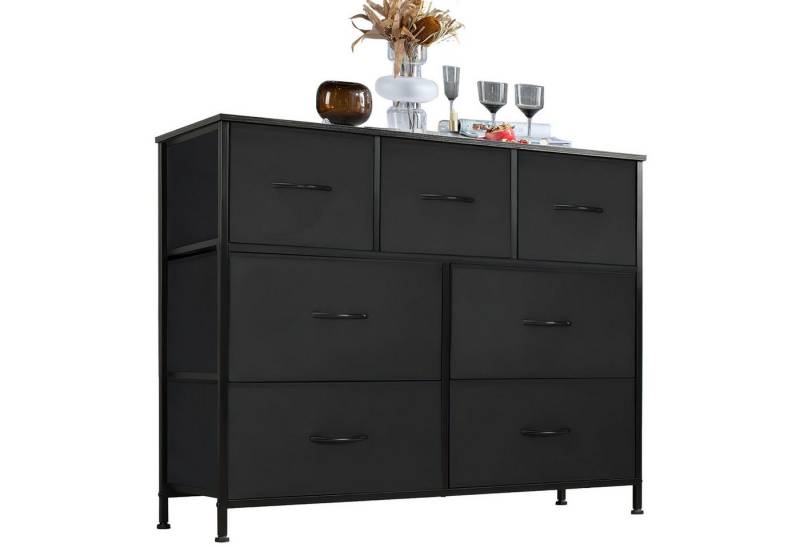 Refined Living Kommode Schubkastenkommode mit 2/4/5 /7/8/9 Schubladen stabilem Stahlrahmen (Kommode mit 7 Schubladen aus Stoff Schubladenschrank, Aufbewahrungsschrank Hoch Holztop Komodenschrank Sideboard Möbel), für Schlafzimmer Wohnzimmer Flur Kinderzimmer 100 x 30 x 77CM (LxBxT) von Refined Living