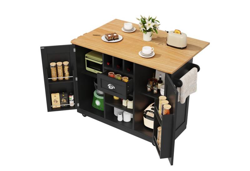 Refined Living Kücheninsel Esszimmerwagen auf Rollen,Küchenwagen mit Arbeitsplatte,Küchenschrank, (Buffetwagen mit Weinregal und Handtuchhalter, klappbare Seitenwände, mit Schublade & Türen, Esszimmerwagen Kücheninsel mit Arbeitsplatte Küchenwagen mit Weinrega, Küchenmöbel, Küchenwagen klappbar, Mobiler Weinschrank), beweglicher Servierwagen für Küche, Wohnzimmer & Esszimmer Refined Living Kücheninsel Esszimmerwagen auf Rollen,Küchenwagen mit Arbeitsplatte,Küchenschrank, (Buffetwagen mit Weinregal und Handtuchhalter, klappbare Seitenwände, mit Schublade & Türen, Esszimmerwagen Kücheninsel mit Arbeitsplatte Küchenwagen mit Weinrega, Küchenmöbel, Küchenwagen klappbar, Mobiler Weinschrank), beweglicher Servierwagen für Küche, Wohnzimmer & Esszimmer von Refined Living