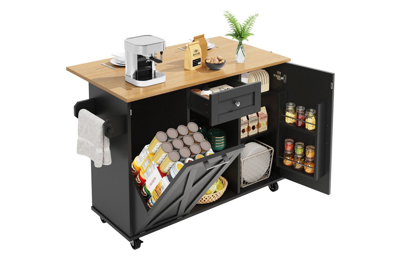 Refined Living Kücheninsel Küchenschrank mit Arbeitsplatte,Servierwagen mit Rollen, Snackregalen, (Multifunktionaler Esstisch mit Stauraum, Küchenwagen Holzmaserung, Küchenmöbel mobil, Buffet-Schrank modern, Küchenwagen mit Metallgriffen, Esstisch & Stauraum Möbel), für unterschiedlich große Gegenstände & optimale Raumausnutzung Refined Living Kücheninsel Küchenschrank mit Arbeitsplatte,Servierwagen mit Rollen, Snackregalen, (Multifunktionaler Esstisch mit Stauraum, Küchenwagen Holzmaserung, Küchenmöbel mobil, Buffet-Schrank modern, Küchenwagen mit Metallgriffen, Esstisch & Stauraum Möbel), für unterschiedlich große Gegenstände & optimale Raumausnutzung von Refined Living