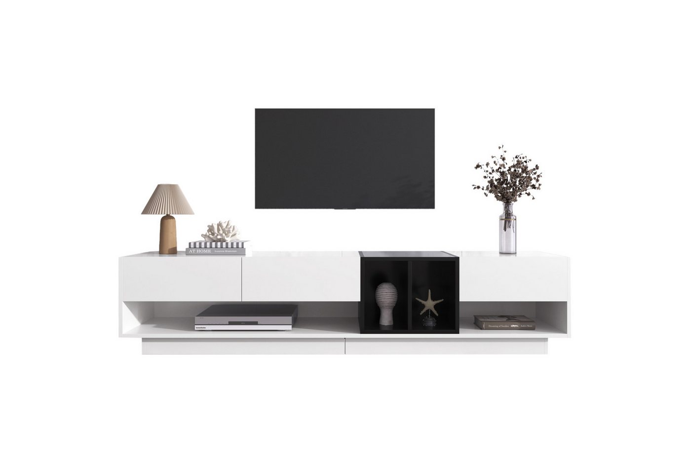 Refined Living Lowboard TV-Board, TV-Schrank (Hochglanz mit Schubladen und offenen Fächer, 1 St) von Refined Living