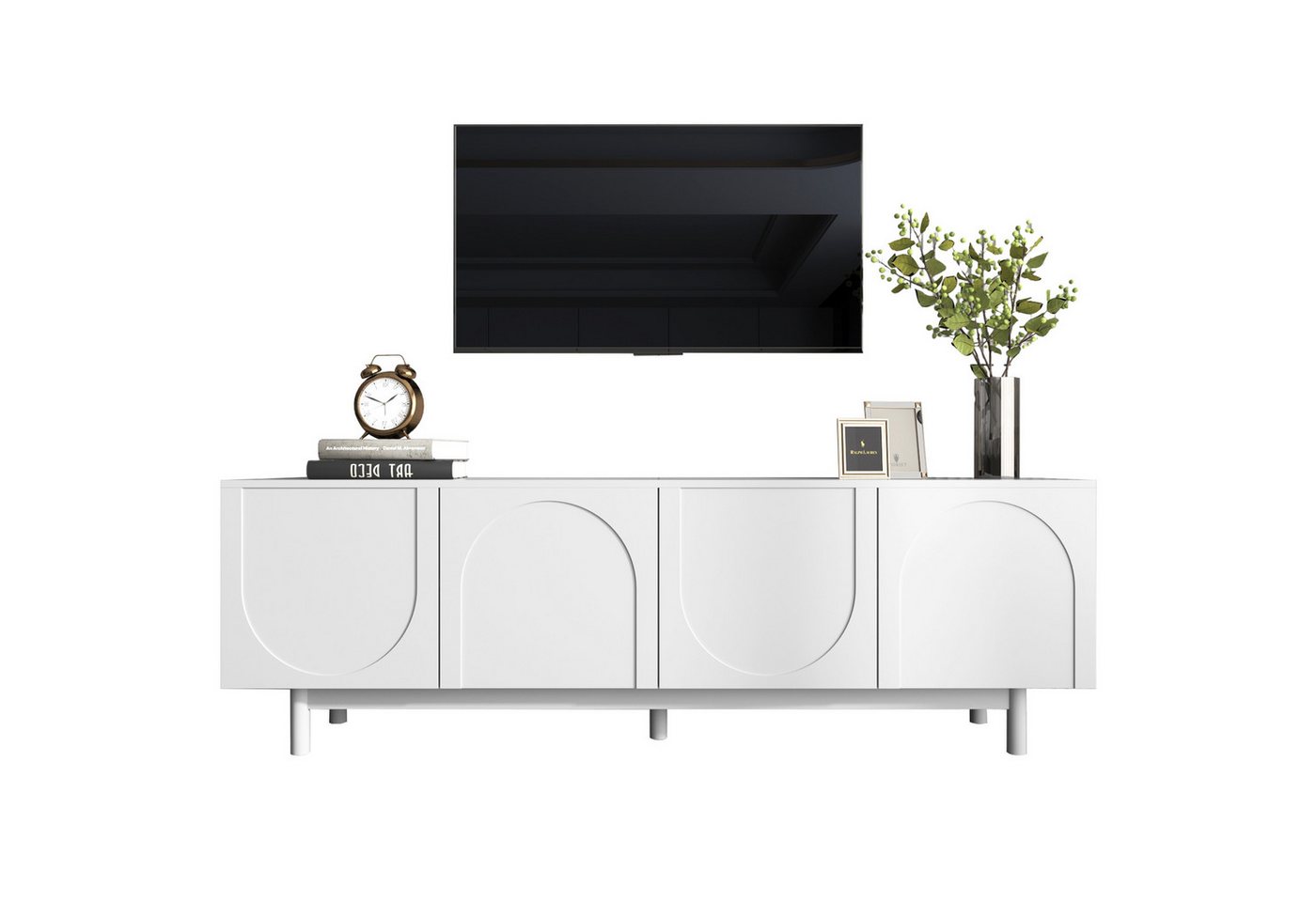 Refined Living Lowboard TV-Schrank TV-Board Fernsehtisch Leichte Lowboard-TV-Möbel (1 St., 175*38*56cm mit 4 Türen, strukturierte Türen, mit verstellbare Trennwände), mit Push-to-Open-Türen und viel Stauraum, Für Wohnzimmer, Schlafzimmer von Refined Living
