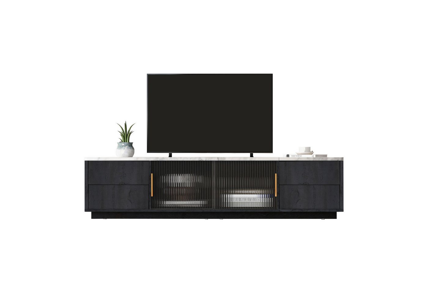 Refined Living Lowboard TV-Schrank TV-Board Multimedia-Schrank marmorierte Tischplatte (160*40*44.5cm Fernsehtisch Fernseher-Ständer mit Marmoroptik Hochwertige Materialien, 1 St., reichlich Stauraum Mit vier Schubladen und Schwebetüren aus Glas), mit Push-to-Open Funktion, Kabelmanagement, Deluxe TV Stand für 70" TV Refined Living Lowboard TV-Schrank TV-Board Multimedia-Schrank marmorierte Tischplatte (160*40*44.5cm Fernsehtisch Fernseher-Ständer mit Marmoroptik Hochwertige Materialien, 1 St., reichlich Stauraum Mit vier Schubladen und Schwebetüren aus Glas), mit Push-to-Open Funktion, Kabelmanagement, Deluxe TV Stand für 70" TV von Refined Living