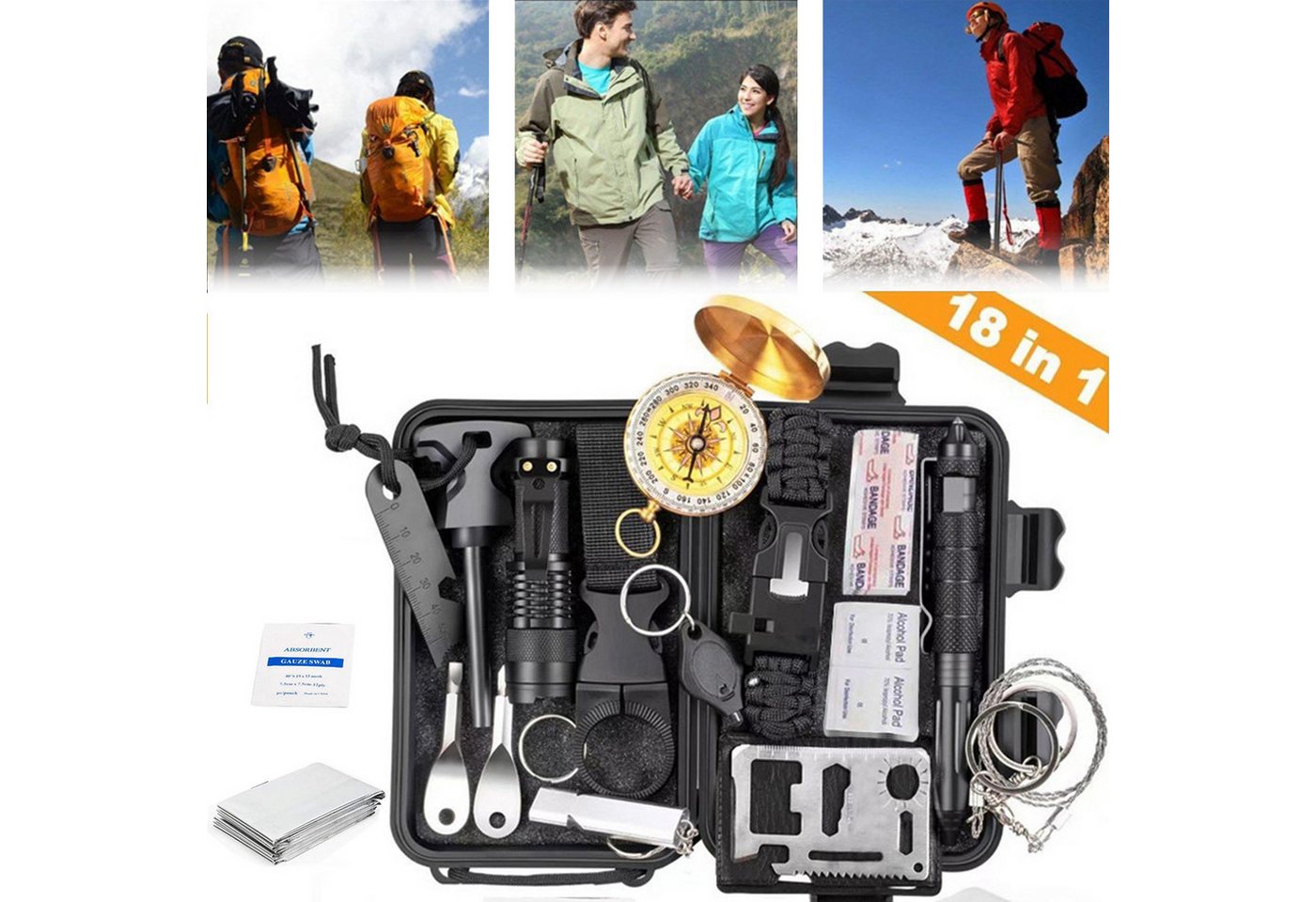 Refined Living Multitool Survival Kit 18 in 1, Outdoor Ausrüstung Erste-Hilfe-Set Outdoor-Sport, (Außen Notfall Set mit Kompass Taktische Taschenlampe Weiterem Zubehör, für Camping, Bushcraft, Wandern, Jagde, Abenteuer, Auto Outdoor), Coole Geburtstagsgeschenk für Männer, Freund Papa, Ehemann, Teenager Refined Living Multitool Survival Kit 18 in 1, Outdoor Ausrüstung Erste-Hilfe-Set Outdoor-Sport, (Außen Notfall Set mit Kompass Taktische Taschenlampe Weiterem Zubehör, für Camping, Bushcraft, Wandern, Jagde, Abenteuer, Auto Outdoor), Coole Geburtstagsgeschenk für Männer, Freund Papa, Ehemann, Teenager von Refined Living