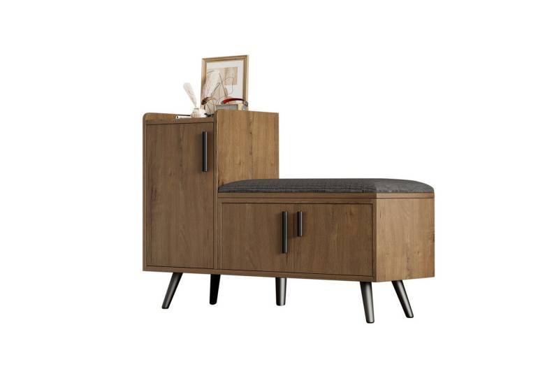 Refined Living Schuhbank Schuhbank Schuhtruhe Sitzbank mit drei Stauraumtüren,Sitzbank Flur (Maße: B100/T34/H69 cm,Schuhbank mit Stauraum, Sitzbank mit Polster, Flurmöbel Sitzbank, Schuhschrank Holz Metall, Garderobenbank, Schuhregal mit Sitzbank, Mit asymmetrischen Metallgriffen und mehreren Ebenen zur Aufbewahrung, 1-St., Bequeme Sitzfläche, Hochwertige Materialien,Multifunktional einsetzbar), Viel Stauraum,für Flur, Eingangsbereich, Schlafzimmer oder Wohnzimmer von Refined Living