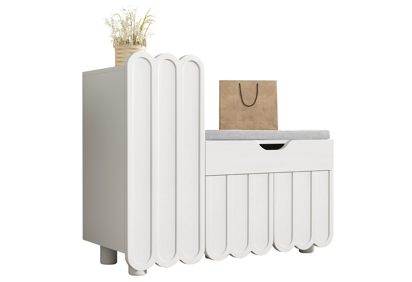Refined Living Schuhschrank Moderner 3-Türen-Schuhschrank mit Schublade & Sitzpolster, Schuhregal (90 cm (L) x 35 cm (B) x 74,5 cm (H), Schuhbank mit Sitzfläche,Schuhschrank mit Schublade & 3-Türen-, Schuhaufbewahrung modern, Schuhschrank platzsparend, Flurmöbel kompakt, Schuhschränke und Schuhbänke in einem, mit Stauraum, für Schuhe, Schlüssel & Zubehör, 1-St., Viel Stauraum, Bequeme Sitzfläche, Modern & vielseitig) für Flur, Wohnzimmer, Eingangsbereich, Wohnung, Schlafzimmer,Büro von Refined Living