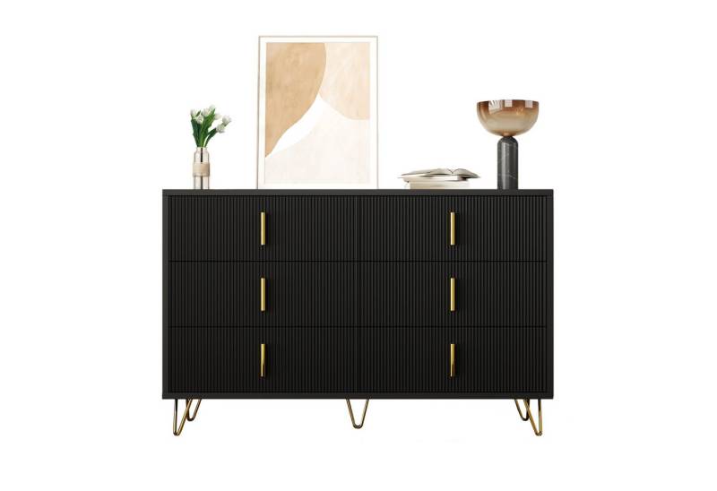 Refined Living Sideboard Kommode mit 6 Schubladen, Aufbewahrungsschrank mit goldene Griffe (120 cmx 77 cm x 40 cm, Modernes Design, 1 St., Hochwertige Materialien, Vielseitige Anwendung), Großer Stauraum, für Esszimmer, Wohnzimmer, Schlafzimmer von Refined Living