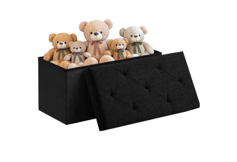 Refined Living Sitzbank Sitzhocker Sitzbank mit Stauraum 76 x 38 x 38 cm klappbare Sitztruhe (Aufbewahrungsbox Ottomane bis 290 kg Aus MDF-Platte und Leinenstoff, Spielzeugtruhe mit Deckel, Belastbar Fußhocker Fußbank ( Schwarz), für Flur, Wohnzimmer, Schlafzimmer, Eingang, Tür von Refined Living