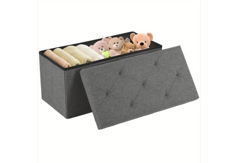 Refined Living Sitzbank Sitzhocker Sitzbank mit Stauraum 76 x 38 x 38 cm klappbare Sitztruhe (Aufbewahrungsbox Ottomane bis 290 kg Aus MDF-Platte und Leinenstoff, Spielzeugtruhe mit Deckel, Belastbar Fußhocker Fußbank ( Schwarz), für Flur, Wohnzimmer, Schlafzimmer, Eingang, Tür von Refined Living
