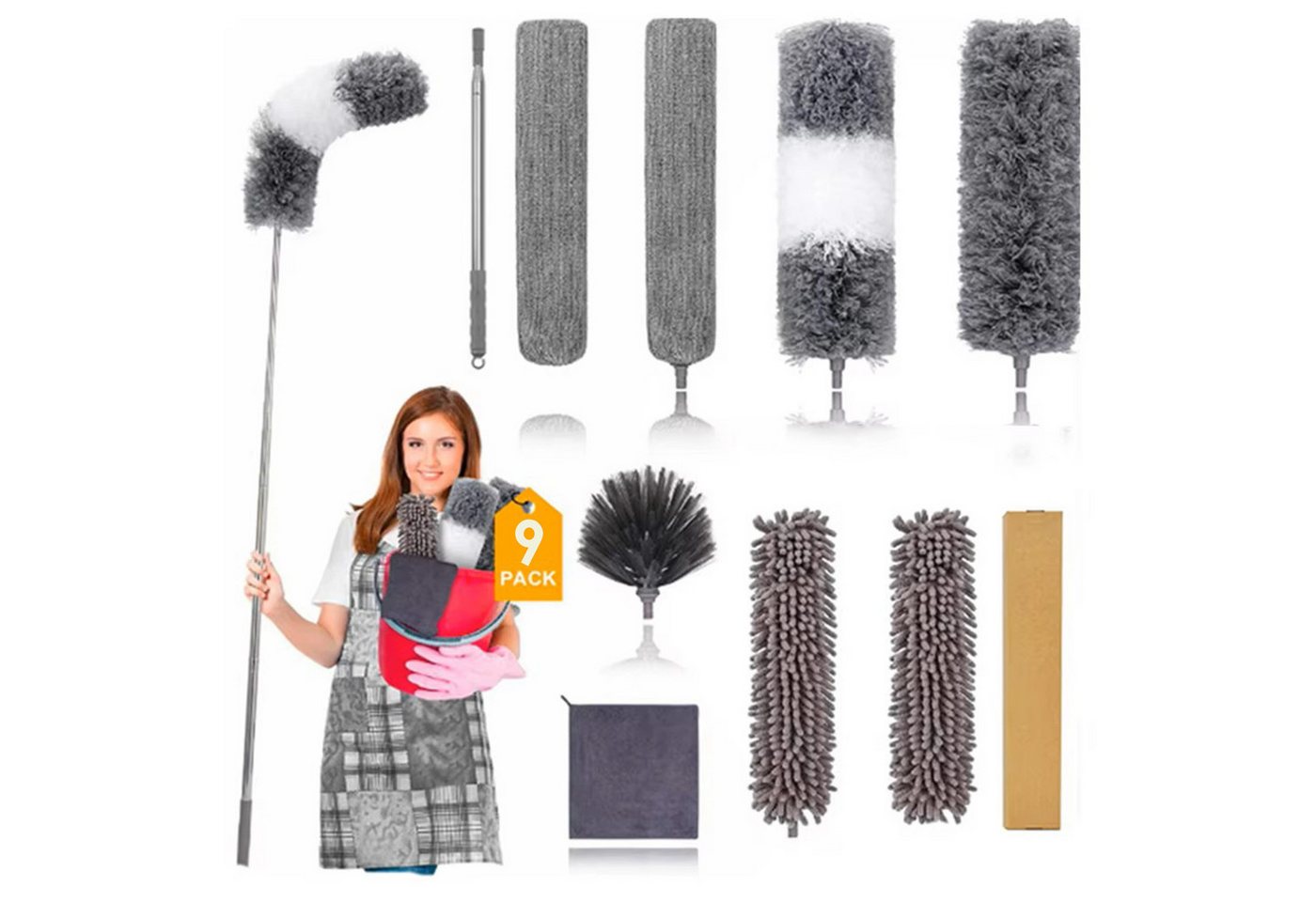 Refined Living Staubwedel 9-tlg Staubwedel-Set Teleskop Waschbar ausziehbarer Stange bis 210 cm (Staubwischer Mikrofaser Bürste und Lappen zum Entfernen von Spinnweben, 9-St., für das Reinigen von Decken, Deckenventilator, Ecken und Spinnweben), zum Reinigen von Möbeln, Autos, Sofas, Böden, Vorhängen, Bücherregalen Refined Living Staubwedel 9-tlg Staubwedel-Set Teleskop Waschbar ausziehbarer Stange bis 210 cm (Staubwischer Mikrofaser Bürste und Lappen zum Entfernen von Spinnweben, 9-St., für das Reinigen von Decken, Deckenventilator, Ecken und Spinnweben), zum Reinigen von Möbeln, Autos, Sofas, Böden, Vorhängen, Bücherregalen von Refined Living
