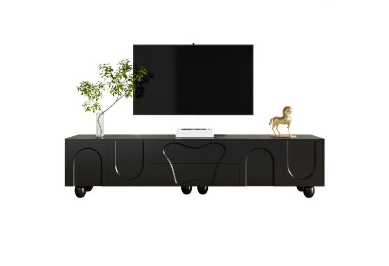 Refined Living TV-Schrank 180 cm schwarzer TV-Schrank mit Holzbeinen (180 cm (L) × 40 cm (B) × 42 cm (H), Wohnzimmerschrank mit Stauraum, Lowboard mit 2 Schubladen und 2 Türen, Minimalistisches TV Möbel, Fernsehschrank, 1-St., Hochwertige Materialien, Stabile Holzfüße, Einfache Montage) Viel Stauraum, für Wohnzimmer,Medienräume,Büro oder Arbeitszimmer von Refined Living