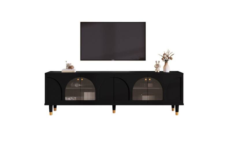 Refined Living TV-Schrank mit gewölbten geriffelten Glastüren, Fernsehtisch, Lowboard, TV Board (173 x 38 x 59 cm – Modernes Design, mit 4 Türen, TV-Schrank mit geriffeltem Glas, 1-St., Robust und langlebig, Soft-Close-Scharniere, Vielseitige Ästhetik) Großer Stauraum, Einfache Montage von Refined Living
