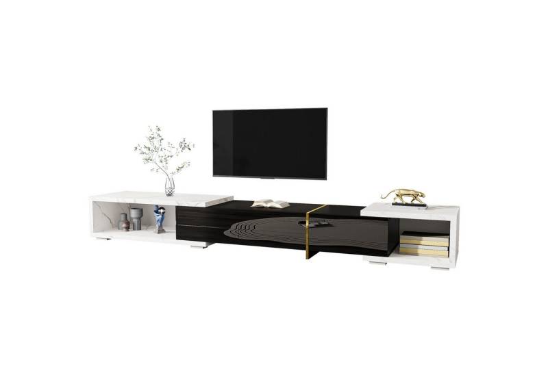 Refined Living TV-Schrank mit variabler Länge, Fernsehtisch mit Marmoroptik, Lowboard, TV-Möbel (1-St., mit Hochglanz-Matt-Finish und goldenen Verzierungen) von Refined Living