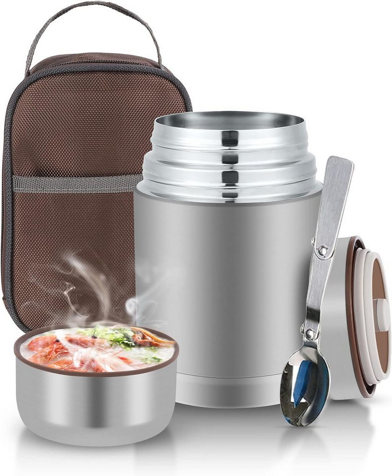 Refined Living Thermobehälter 800 ml Thermobehälter für Essen, Edelstahl Wärmebehälter für speisen, Edelstahl, (Auslaufsicherer Essensbehälter, Speisegefäß für unterwegs, 12 Stunden Heiß, 12 Stunden Kalt, Lebensmittelsicher & BPA-frei, Isolierbecher für Arbeit Schule, 1-tlg., mit Besteck und Tragetasche, auslaufsicher, bruchsicher, robust), Geeignet für Büro, Schule, Reisen, Vielseitige Anwendung von Refined Living