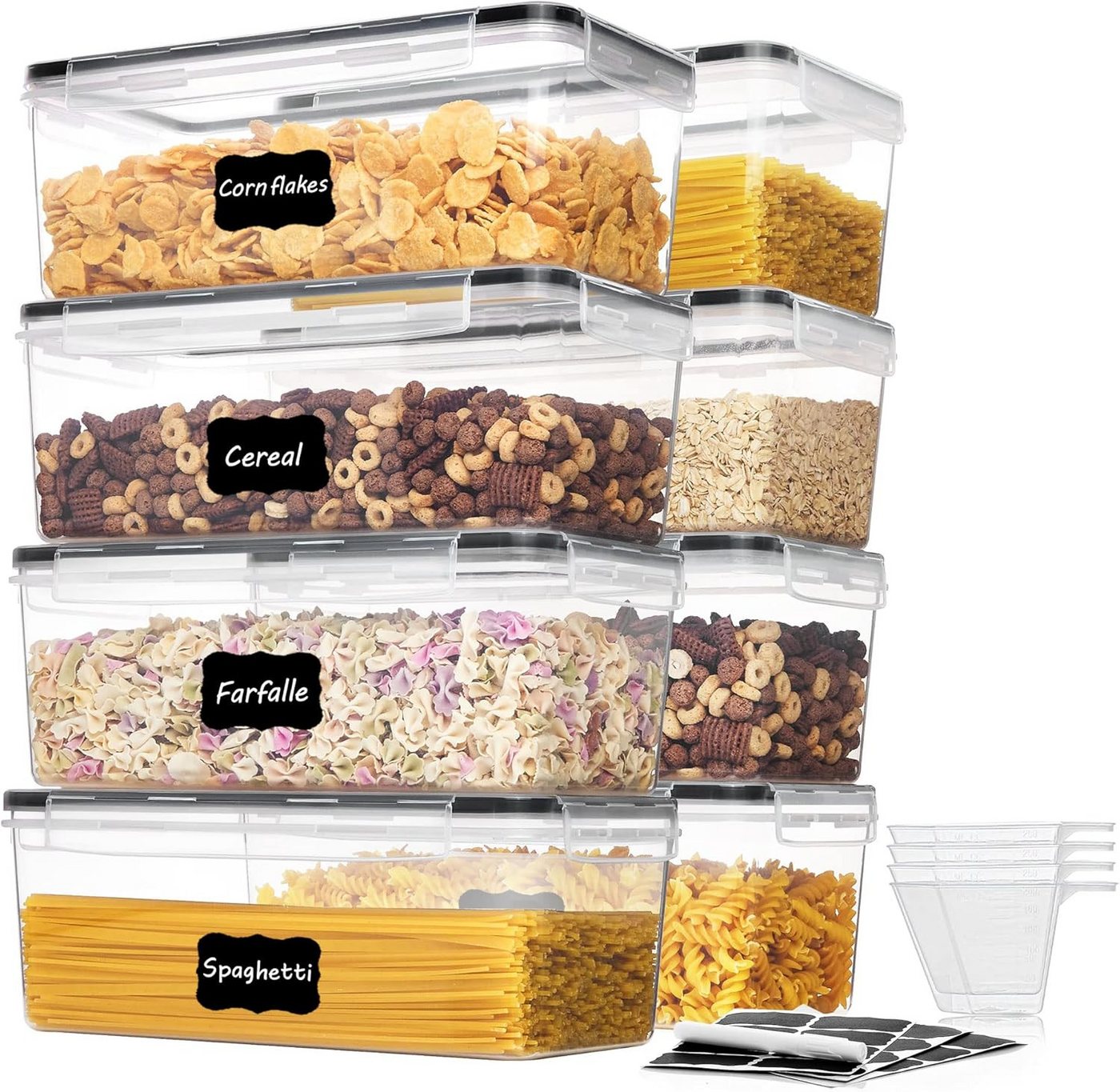 Refined Living Vorratsdose 3.2L Vorratsdosen mit Deckel 4er Set,Frischhaltedose, Aufbewahrungsbox, BPA-freier, bruchsicherer Kunststoff, (Frischhaltedose, Spaghetti Aufbewahrung Pasta Vorratsbehälter, Aufbewahrungsbox Küche, Aufbewahrungsdosen Set, Küchenorganisation, Müsli Cornflakes Behälter, Lebensmittelbehälter luftdicht, Vorratsbehälter, Horizontale Lagerung, Luftdicht & Frischhaltung, 8-tlg., Lebensmittelbehälter Kunststoff mit Etiketten & Messbecher, BPA-frei), Großes Fassungsvermögen, für Nudeln,Müsli,Cornflakes,Nüsse,Snacks Refined Living Vorratsdose 3.2L Vorratsdosen mit Deckel 4er Set,Frischhaltedose, Aufbewahrungsbox, BPA-freier, bruchsicherer Kunststoff, (Frischhaltedose, Spaghetti Aufbewahrung Pasta Vorratsbehälter, Aufbewahrungsbox Küche, Aufbewahrungsdosen Set, Küchenorganisation, Müsli Cornflakes Behälter, Lebensmittelbehälter luftdicht, Vorratsbehälter, Horizontale Lagerung, Luftdicht & Frischhaltung, 8-tlg., Lebensmittelbehälter Kunststoff mit Etiketten & Messbecher, BPA-frei), Großes Fassungsvermögen, für Nudeln,Müsli,Cornflakes,Nüsse,Snacks von Refined Living