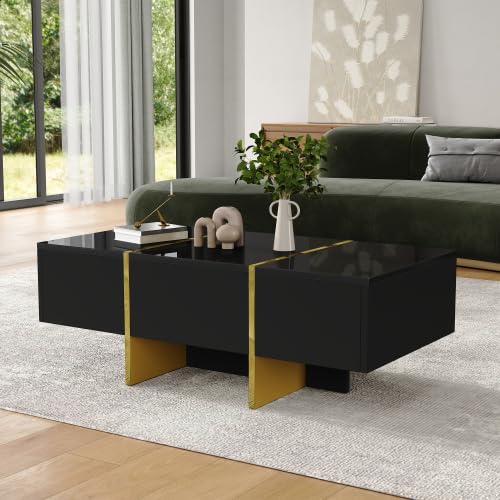 Refined 100 * 50 * 35cm Hochglanz moderner Wohnzimmer Couchtisch, schwarzer Couchtisch mit 4 Schubladen, Aufbewahrungstisch für Wohnzimmer, Kleiner Beistelltisch für Wohnungen Refined 100 * 50 * 35cm Hochglanz moderner Wohnzimmer Couchtisch, schwarzer Couchtisch mit 4 Schubladen, Aufbewahrungstisch für Wohnzimmer, Kleiner Beistelltisch für Wohnungen von Refined