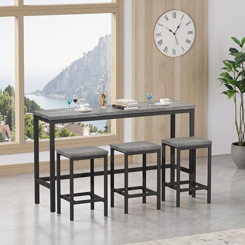 Refined 148CM Modern Design Kitchen Dining Table Pub Long Set with 3 Stools Küche Esstisch Kneipentisch Langer Einfache Montage Grau von Refined