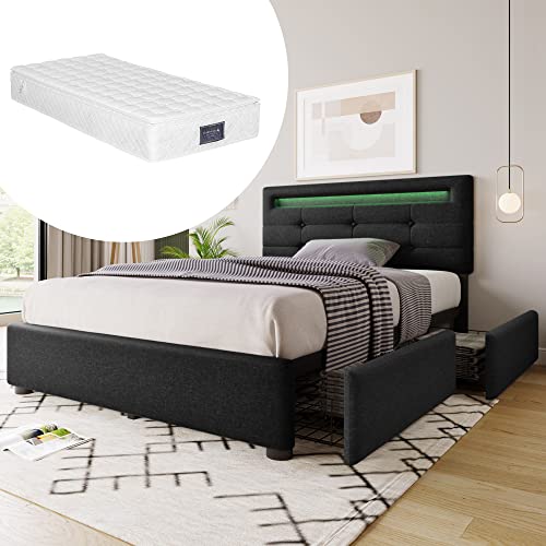 Refined 2 Schubladen Inklusive Matratze Einzelbett Polsterbett 90x200cm Höhenverstellbarem Kopfteil Lattenrost aus Holz Schwarz Refined 2 Schubladen Inklusive Matratze Einzelbett Polsterbett 90x200cm Höhenverstellbarem Kopfteil Lattenrost aus Holz Schwarz von Refined