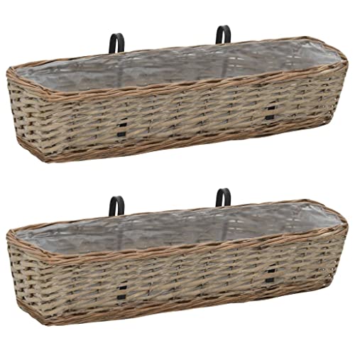 Refined 2X Blumenkasten Rattan Weide Balkonkasten Blumentopf Balkon Garten (80 x 20 x 15 cm) von Refined