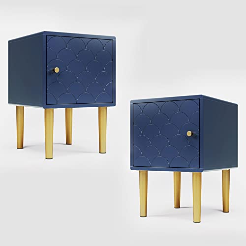 Refined 2er Set NachttischNachtschrank BeistelltischMarineblau Sofatisch passend zu jedem Bett & Schlafzimmer - H50/B35/T35 cm Refined 2er Set NachttischNachtschrank BeistelltischMarineblau Sofatisch passend zu jedem Bett & Schlafzimmer - H50/B35/T35 cm von Refined
