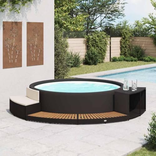 Refined Akazienholz Whirlpool Umrandung Witterungsbeständig Verkleidung Poolumrandung Poolverkleidung für Jacuzzi Schwarz Poly Rattan von Refined