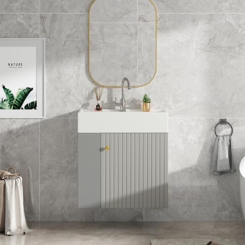 Refined Badezimmermöbel Waschbecken mit 55 cm Waschtischunterschrank hängend hellgrau Kleine Gästebadmöbel Refined Badezimmermöbel Waschbecken mit 55 cm Waschtischunterschrank hängend hellgrau Kleine Gästebadmöbel von Refined