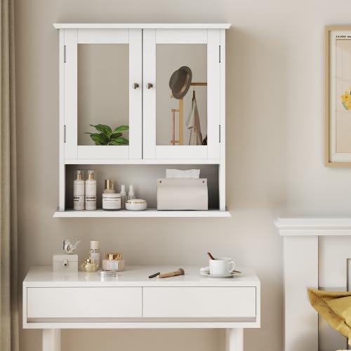 Refined Badezimmerschrank mit Spiegel weißer Arzneischrank mit verstellbarem Regal Toilettenschrank in Waschküche und Küche von Refined