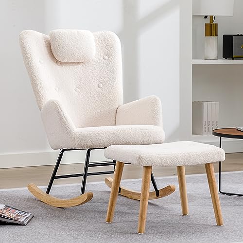 Refined Bequemer weißer Schaukelstuhl, weicher Teddyplüsch-Schaukelstuhl mit Kopfstütze und Fußstütze - Belastbarkeit bis 100 kg Refined Bequemer weißer Schaukelstuhl, weicher Teddyplüsch-Schaukelstuhl mit Kopfstütze und Fußstütze - Belastbarkeit bis 100 kg von Refined