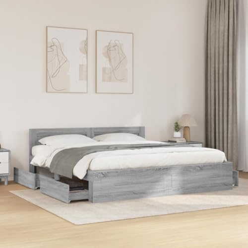 Refined Bettgestell Bett mit Kopfteil Bettrahmen mit Lattenrost Schlafzimmerbett mit Stauraum Räuchereiche Grau Sonoma 180x200 cm Holzwerkstoff Refined Bettgestell Bett mit Kopfteil Bettrahmen mit Lattenrost Schlafzimmerbett mit Stauraum Räuchereiche Grau Sonoma 180x200 cm Holzwerkstoff von Refined