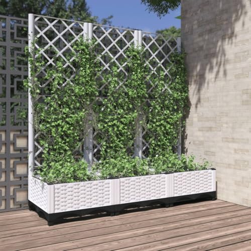 Refined Blumenkübel Pflanzkasten Blumentopf Blumenkasten Rankhilfe Spalier Gartenspalier Pflanzkübel mit Rankgitter Weiß 120x40x121,5 cm PP von Refined