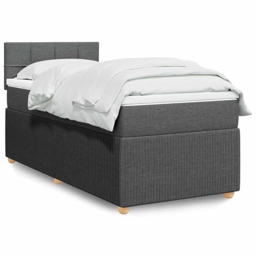 Refined Boxspringbett Doppelbett Matratzenauflage Bettgestell mit Kopfteil Polsterbett Bett für Schlafzimmer mit Matratze Dunkelgrau 100x200 cm Stoff von Refined